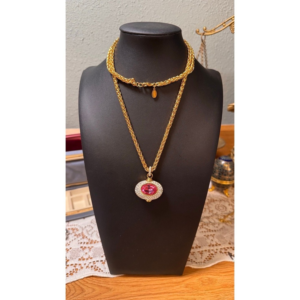 Nolan Miller Reversible Goddess Pink Crystal 30 inch Necklace